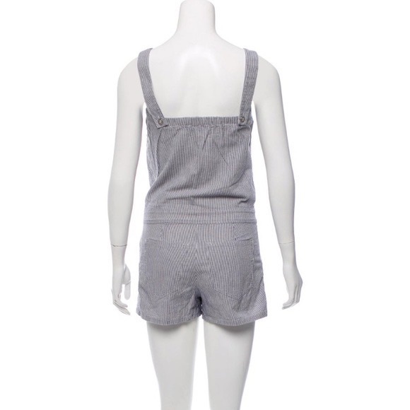 A.P.C seersucker blue white pin stripe print sleeveless shorts romper jumper - Picture 2 of 7